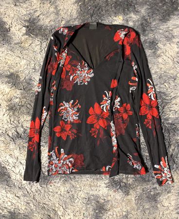 Theory Black Red Floral Langarmtop