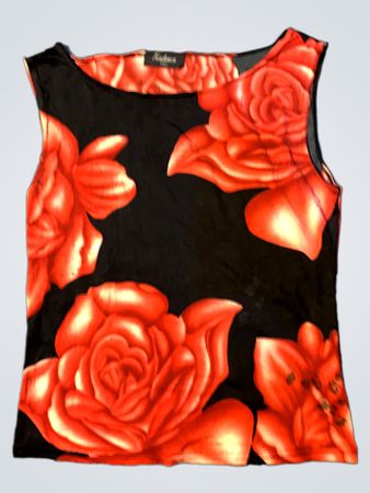 Tendance Paris Schwarzes Rotes Rose Ärmelloses Top