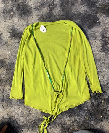 Limegrüner Mesh-Knopf-Front-Cardigan