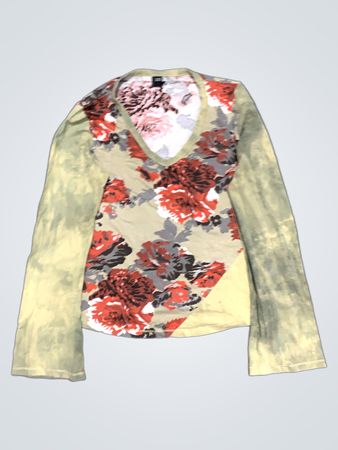 DIDI Floral Print Langarm V-Ausschnitt Top