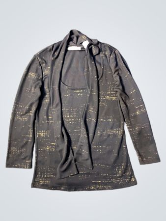 BEAY Damen schwarzer Cardigan mit goldenem Muster