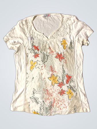 CARNABY Weißes T-Shirt mit Lacestreifen und Blumenmuster