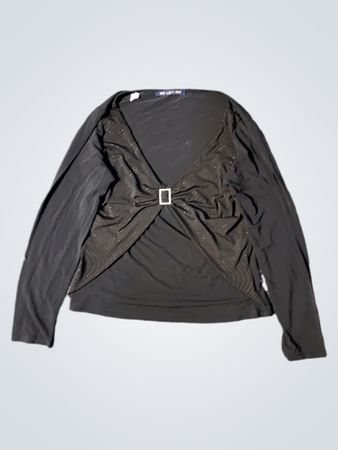 E-Class Schwarz Glitzer Verziertes Langarmtop