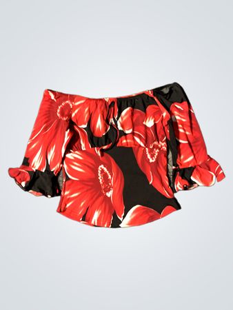 Pinkie Off-the-Shoulder Blumenbluse