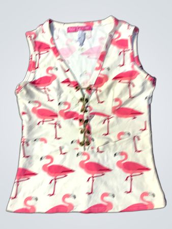 Flamingo Print Lace-Up Tank Top