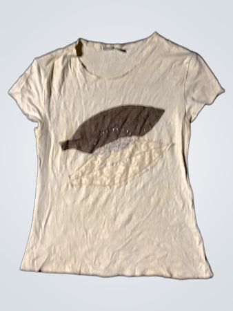 Cremes T-Shirt mit Blattform