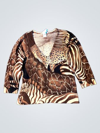 ALBERTO MAKALI Damen Tierdruck V-Ausschnitt Top