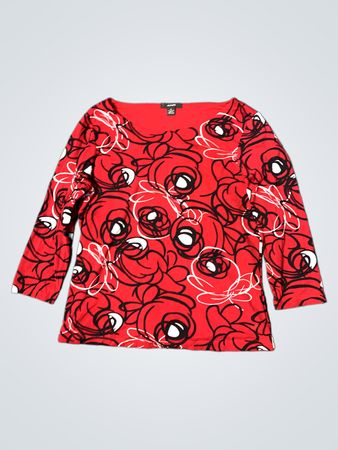 Alfani Damen Rotes Blumendruck 3/4-Ärmel-Oberteil