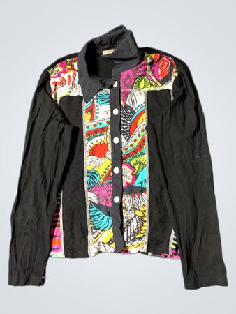 Schwarzes Langarmshirt mit buntem abstraktem Druck