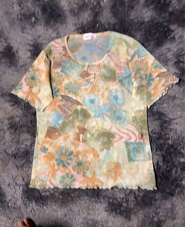 Afibel Damen Floral Print Mesh Top
