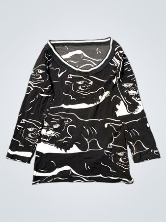 Langärmliges Oberteil mit Schwarz-Weiß-Pantherdruck