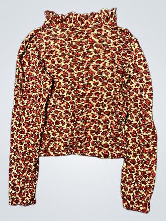 Leopardenmuster Mock Neck Langarmoberteil