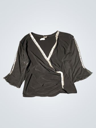 Schwarzes Wickeltop mit Strassbesatz
