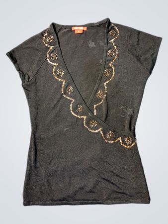 MOD'EXPRES Schwarzes Pailletten V-Ausschnitt Top