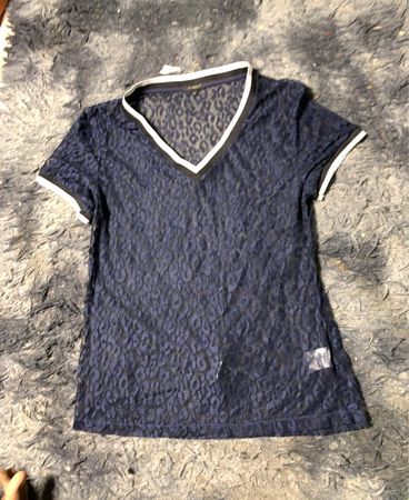 Durchsichtiges Leopardenmuster V-Ausschnitt T-Shirt