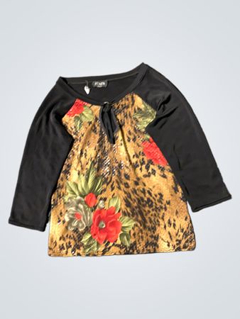STAFA PARIS Langarmoberteil mit Leopardenmuster und floralem Design