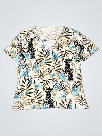 Damen T-Shirt mit Blumendruck und V-Ausschnitt