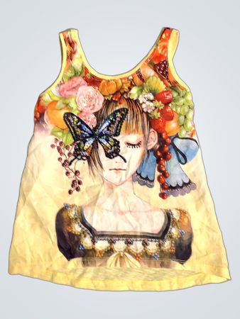 Gelbes Tanktop mit Schmetterling- und Obstgrafik