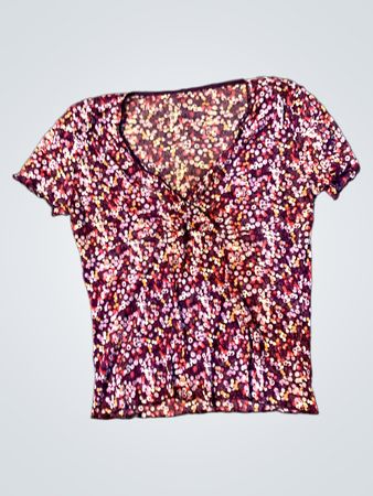 Lila Blumendruck V-Ausschnitt T-Shirt