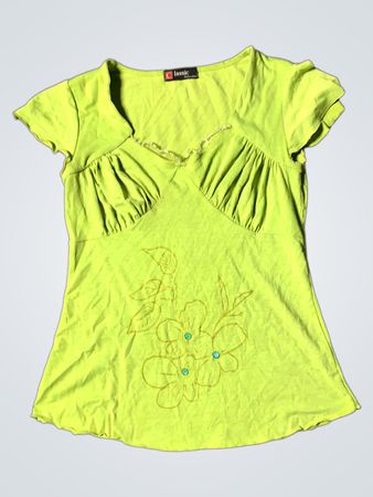 Limegrünes Kurzarmoberteil mit Blumenmuster
