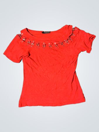 Ferra Moda Rot Verziertes T-Shirt