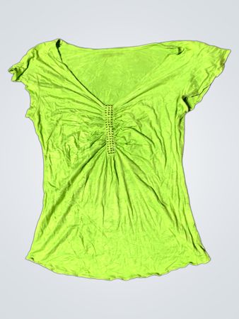 Grünes gerafftes V-Ausschnitt T-Shirt