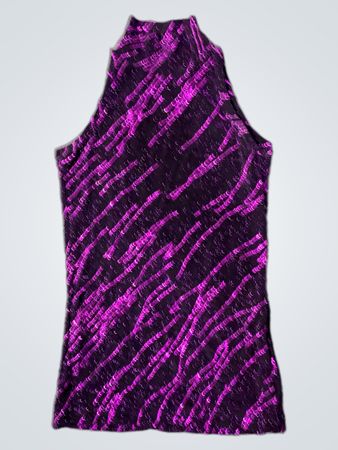 Ärmelloses Oberteil mit Mock-Neck und lila Glitzerdetails