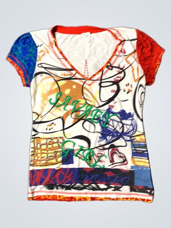 LULU-H PARIS Grafikdruck V-Ausschnitt T-Shirt