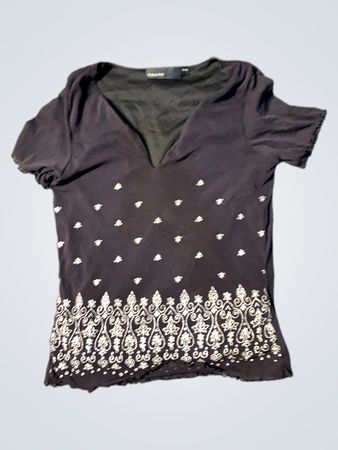 KappAhl Schwarzes Verzierte V-Ausschnitt T-Shirt