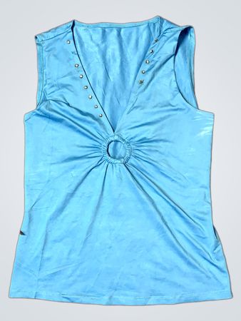 Blaues ärmelloses V-Ausschnitt-Top mit Ringdetail