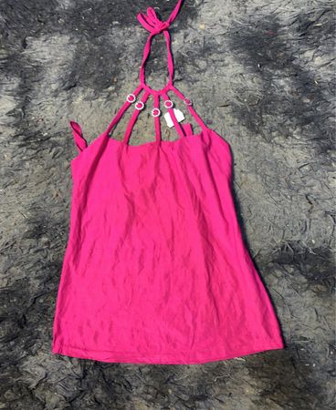 Rosa Haltertop mit Strassdetails
