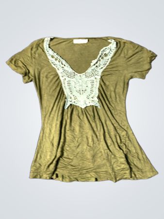 MISS MOLY Damen Grünes V-Ausschnitt T-Shirt mit Spitzen-Details