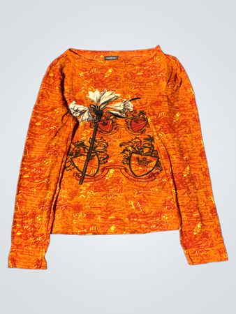 Oranges Langarmshirt mit grafischem Druck