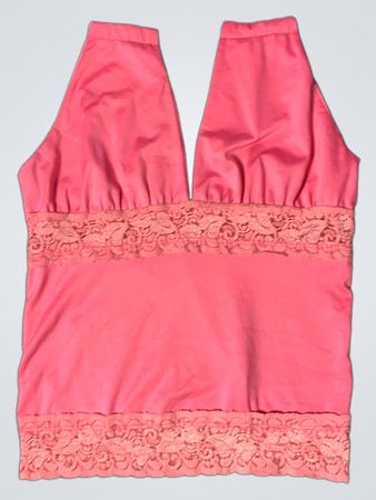 Rosa Haltertop mit Spitzenbesatz