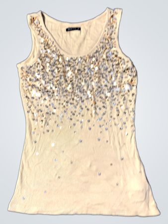 BCBGMAXAZRIA Beiges Pailletten Tank Top