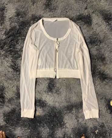 Weißer Netz-Cropped-Cardigan