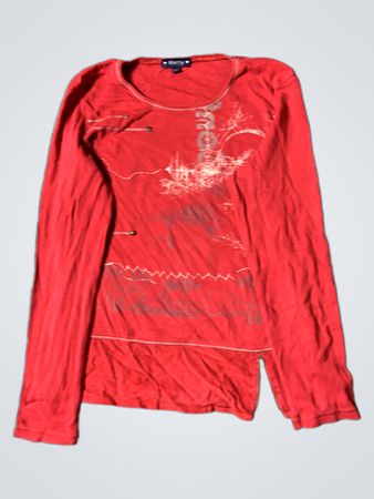 SMTTH Damen rotes Grafikdruck Langarmshirt