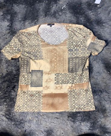 Patchwork-Print-V-Ausschnitt-T-Shirt