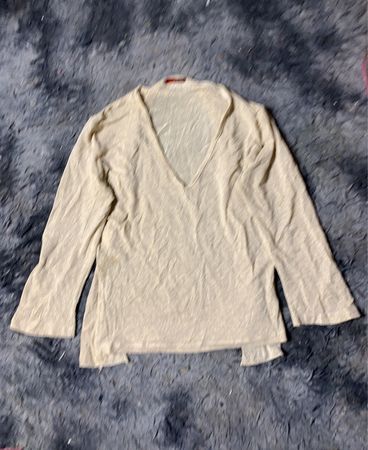 Beige Langarm V-Ausschnitt Oberteil