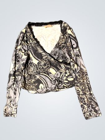 SUSY MIX Floral Print Lace Trim Wrap Top