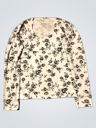 Weißes Langarmhemd mit schwarzem Blumenmuster