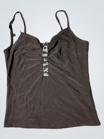 Schwarzes gerafftes Cami mit Strassdetails