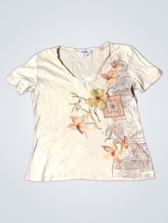 Antonelle Damen V-Ausschnitt T-Shirt mit floralem Design