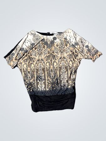 Damen Schwarzes und Gemustertes Dolman Ärmel Top