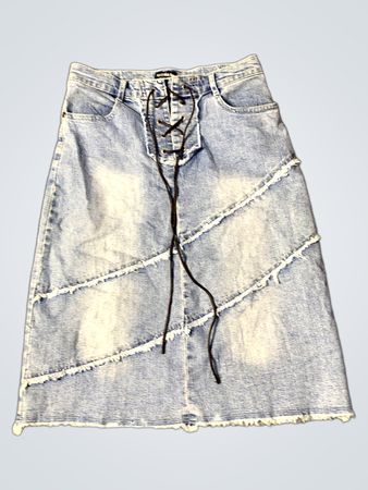 Denim Schnürung A-Linie Midi Rock