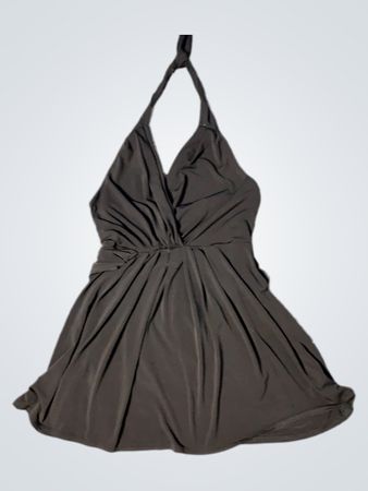 Schwarz Raffung Neckholder Kleid