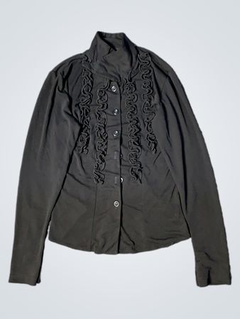 Schwarzes Rüschenshirt mit Knöpfen