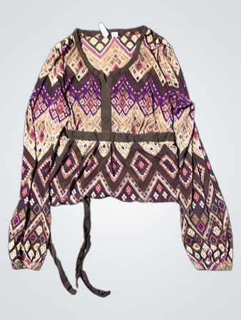 Langärmlige bedruckte Bluse mit Schleife