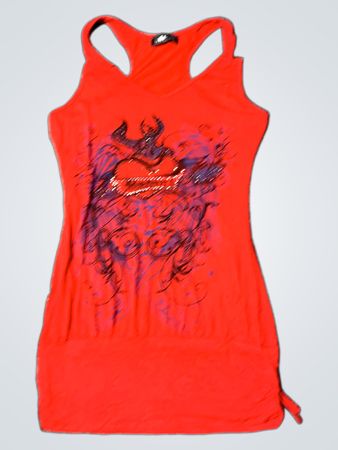 REDJAL Damen Rot Ärmelloses Grafik Tanktop Kleid