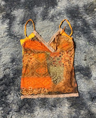 Orange Patchwork Druck Spaghetti-Top